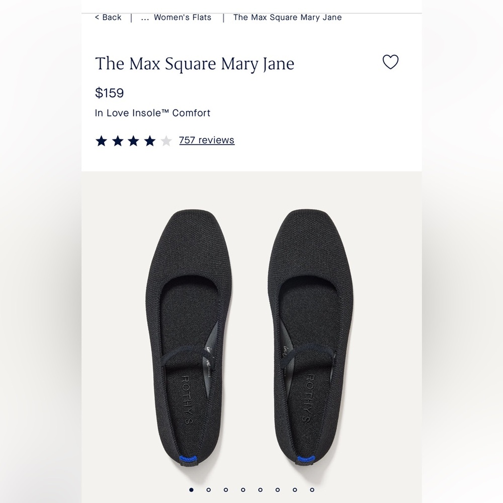 Rothy’s Black Square Toe Mary Jane Flats - Black, Sz 8